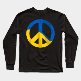 Retro Ukraine Peace Sign with Ukraine Flag Overlay Design Long Sleeve T-Shirt